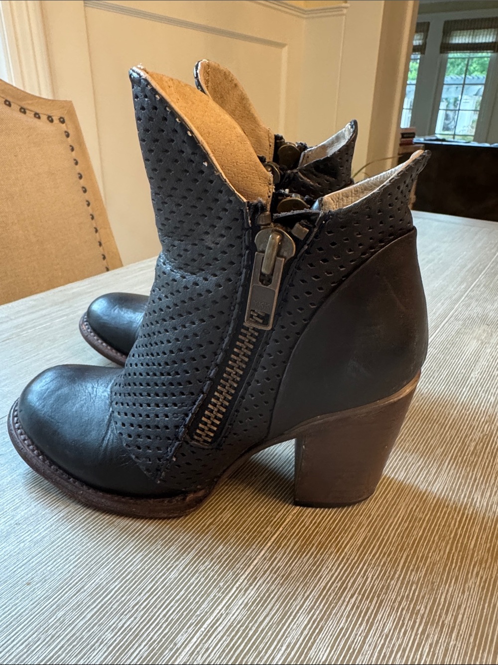 Freebird by Steven Black Perforated Leather Ankle Booties Bowie - Picture 2 of 6